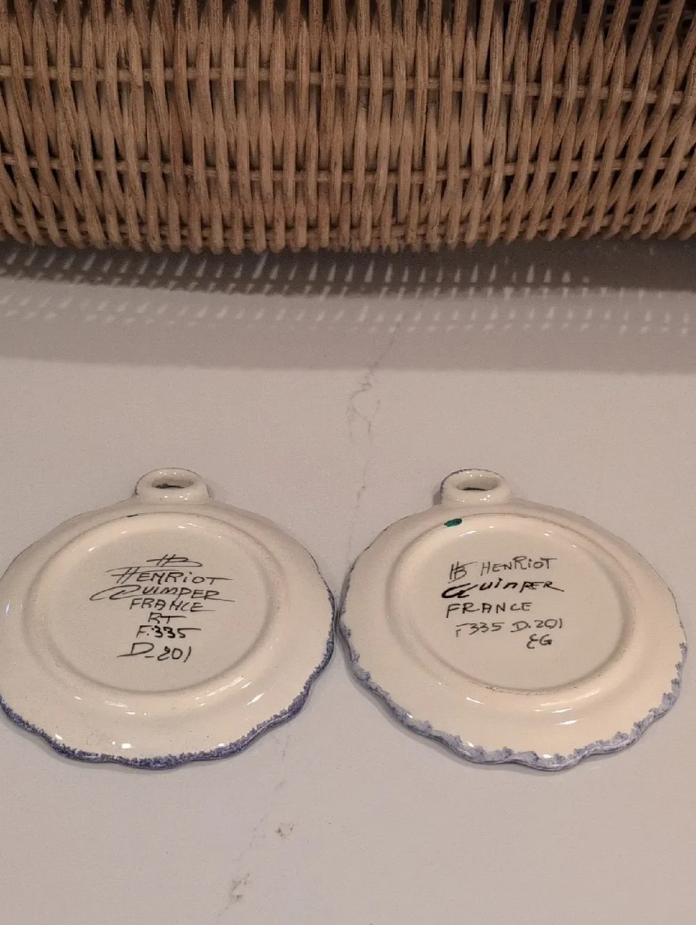 Henriot Quimper Pottery Dish Wall Plaque Breton Woman & Man France Set of 2